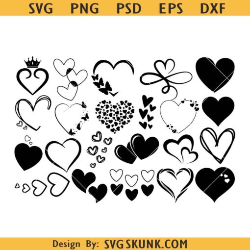 Heart SVG Bundle, Hand Drawn Heart SVG bundle, Doodle Heart Svg, Sketch Heart Valentine Svg