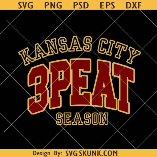 KC Football 3 peat season svg, Three peat Kansas City football svg, KC Chiefs shirt svg