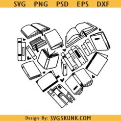 Books Heart SVG, Book lover svg, heart of books svg, librarian svg