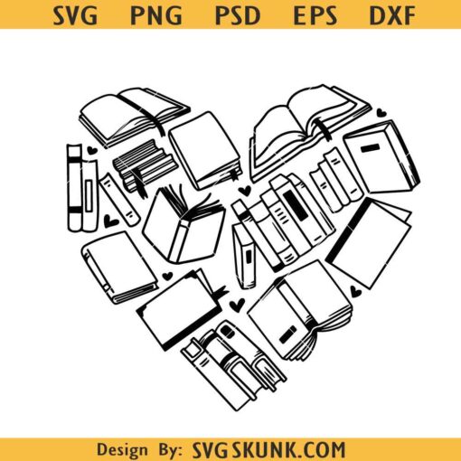 Books Heart SVG, Book lover svg, heart of books svg, librarian svg