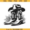 Floral Cowgirl boots SVG, cowgirl boots with hat svg, western girl svg, Vintage cowboy svg