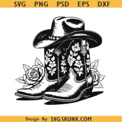 Floral Cowgirl boots SVG, cowgirl boots with hat svg, western girl svg, Vintage cowboy svg