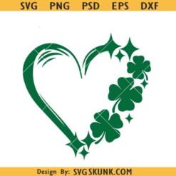 Shamrock Sparkly Heart SVG, Leaf Clover Svg, Heart Love Lucky Svg