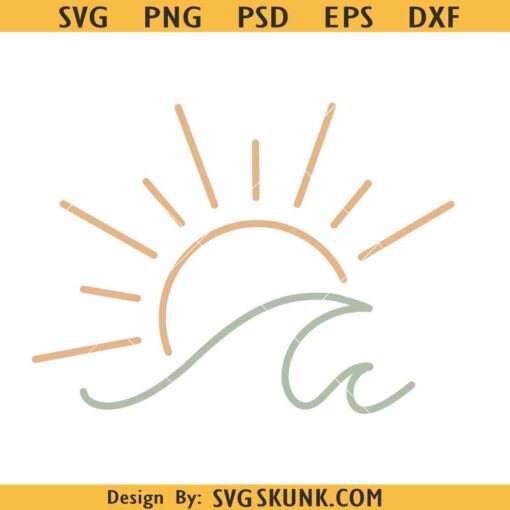 Sunshine and wave SVG, Sun and wave summer svg, summer beach png, retro beach svg