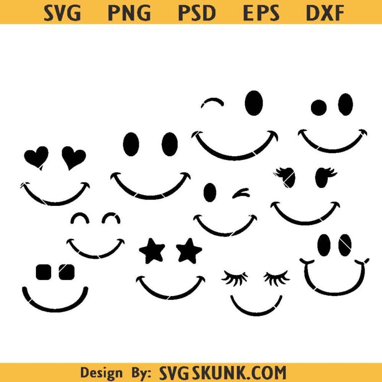 Smiley Face SVG Bundle, Emoji SVG Cut File For Cricut, Emoji Clip Art ...