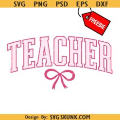 Teacher Bow svg free, Coquette teacher svg free, Teacher Pink Bow Varsity PNG free