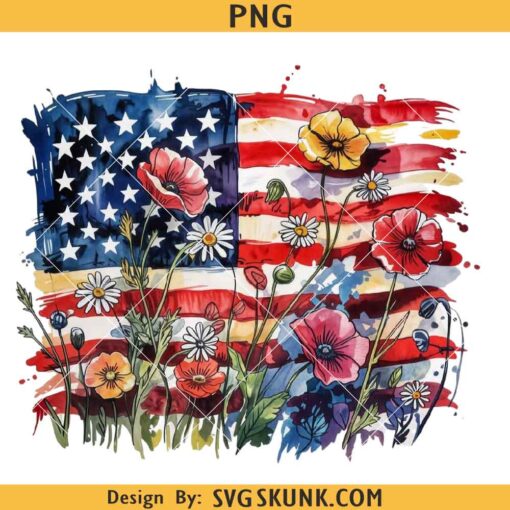 American Flag Floral PNG, Patriotic Wildflower USA flag PNG, flag Sublimation, 4th Of July flag png