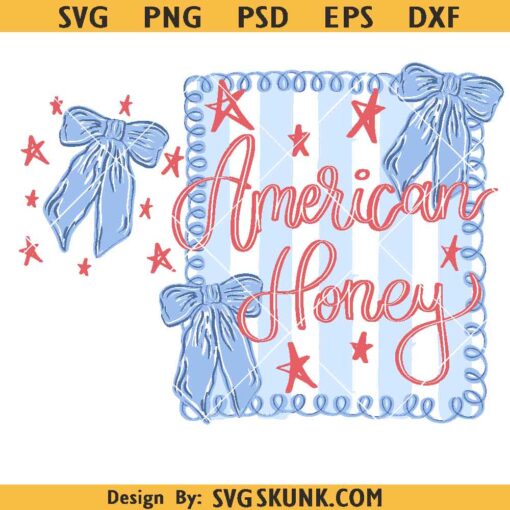 American Honey Flag Bows Coquette PNG SVG, 4th Of July Png, Independence Day Png
