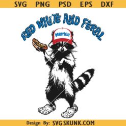 Red White And Feral raccoon svg, Kids 4th Of July Png, Funny Raccoon Hot Dog Png