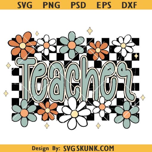 Retro Teacher Groovy Floral png svg, Floral teacher PNG, Cute Groovy Teacher SVG PNG DXF EPS