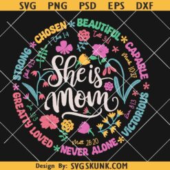 She is Mom Boho Floral Png, mom affirmative words svg png, Adjective Mother Png svg, Motherhood Png