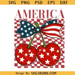 Cherry America Coquette Png, 4th of July Png, Independence Day png, Retro America Checkered Png