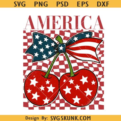 Cherry America Coquette Png, 4th of July Png, Independence Day png, Retro America Checkered Png