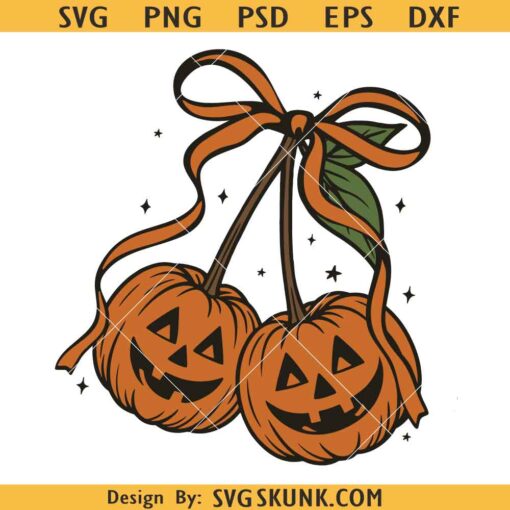 Pumpkin Cherries coquette bow SVG, Pumpkin Cherries Autumn Girly png, Halloween Pumpkin png, Fall pumpkin png