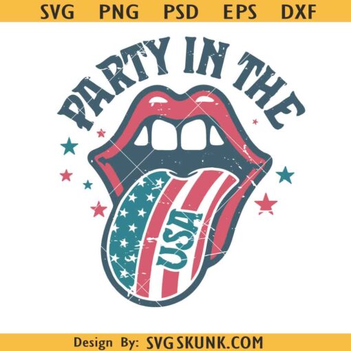 Retro Party in the USA PNG, tongue out party in USA png, 4th of July svg png, Independence Day SVG
