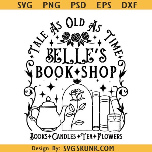 Retro Tale As Old as Time Belle's Book Shop SVG, Disney Princess Png, Book Candles Tea Flowers Png