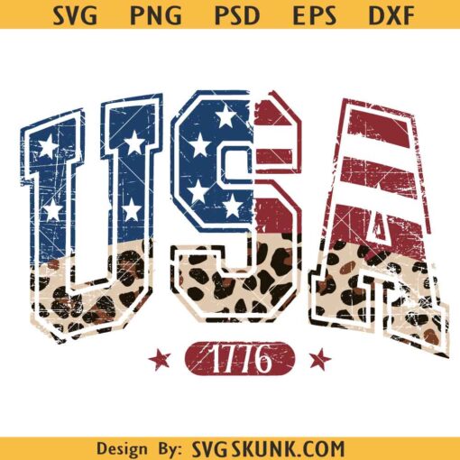 Retro USA Leopard print Png, USA 1776 png, USA 4th of July distressed Leo print PNG