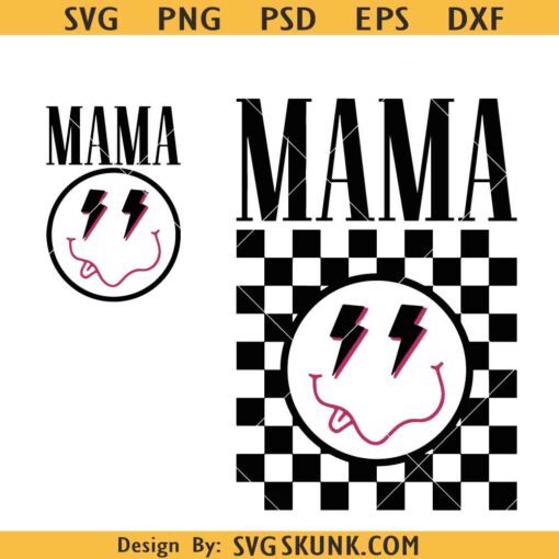 Retro checkered mama smiley face SVG PNG, mama checkered smiley face SVG, motherhood png svg