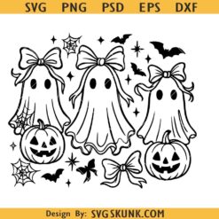 Iridescent Ghost Halloween SVG, ghost coquette bow svg, Ghost pumpkin svg, Halloween cute ghost svg