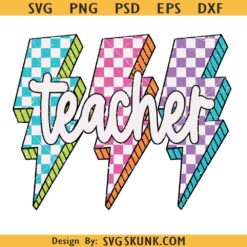 Lightning Bolt Teacher Png, retro teacher lightning bolt svg, teacher checkered bolt svg png
