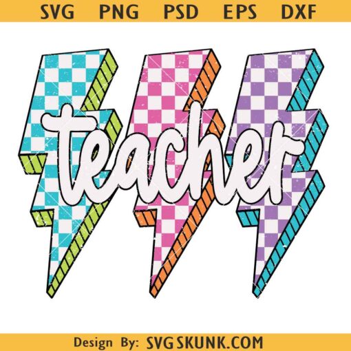 Lightning Bolt Teacher Png, retro teacher lightning bolt svg, teacher checkered bolt svg png