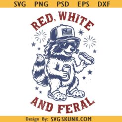 Red White and Feral Raccoon svg, Merica Raccoon svg, Red White and Feral Svg, Funny Raccoon Svg