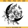 Floral moon butterflies SVG, Floral Moon with Butterfly svg, moon and butterflies wall art png