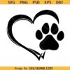 Heart Dog Paw SVG, Dog paw heart print SVG PNG, Dog lover SVG