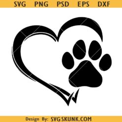 Heart Dog Paw SVG, Dog paw heart print SVG PNG, Dog lover SVG