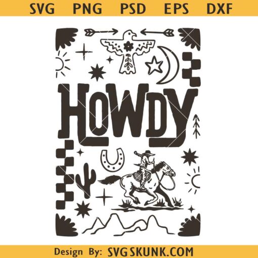 Howdy Cowboy Retro Floral Western SVG, Howdy Cowboy SVG, Trendy Western Design, Western PNG