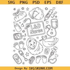Labor and Delivery Nurse Doodles PNG, L&D nurse sublimation, L and D png download, nurse shirt design