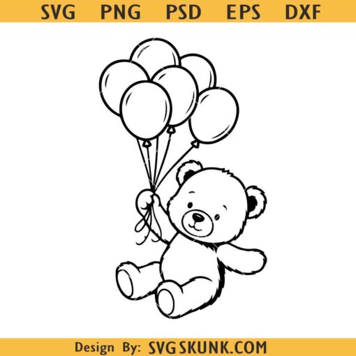 Teddy bear with balloons SVG, Teddy Bear Svg, Balloon Bear Svg, Baby Shower Svg