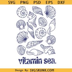 Vitamin Sea plotter file saying SVG,  Seashells Svg, Shell Clipart, Marine life Svg, beach shirt svg png