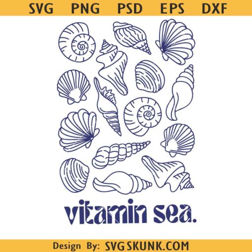 Vitamin Sea plotter file saying SVG,  Seashells Svg, Shell Clipart, Marine life Svg, beach shirt svg png