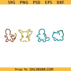Pokemon Outline Svg, Charmander svg, Pikachu Svg, Squirtle png, Pokemon Birthday svg png