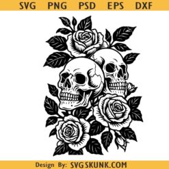 Skull and Roses SVG, Skull with roses SVG, Skull roses SVG, floral skull SVG, Skull rose flower SVG