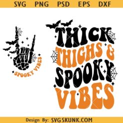 Thick Thighs and Spooky Vibes SVG PNG, spooky Halloween Svg, Spooky Season Svg, Retro Halloween svg