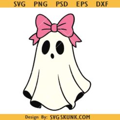 Coquette ghost Halloween SVG, ghost pink bow svg, Halloween ghost with bow svg png