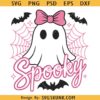 Cute Halloween Ghost with Pink Bow SVG, Spooky kids Halloween svg, Kawaii Halloween PNG