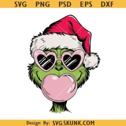 Christmas Grinch Blowing bubble SVG PNG, Grinch Santa hat Svg, Grinch sunglasses svg png
