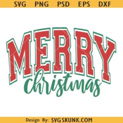 Merry Christmas retro college font SVG, Merry varsity font SVG PNG, Christmas SVG