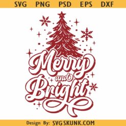 Merry and Bright SVG PNG DXF, Retro Merry and Bright Clipart, Holiday Cut File