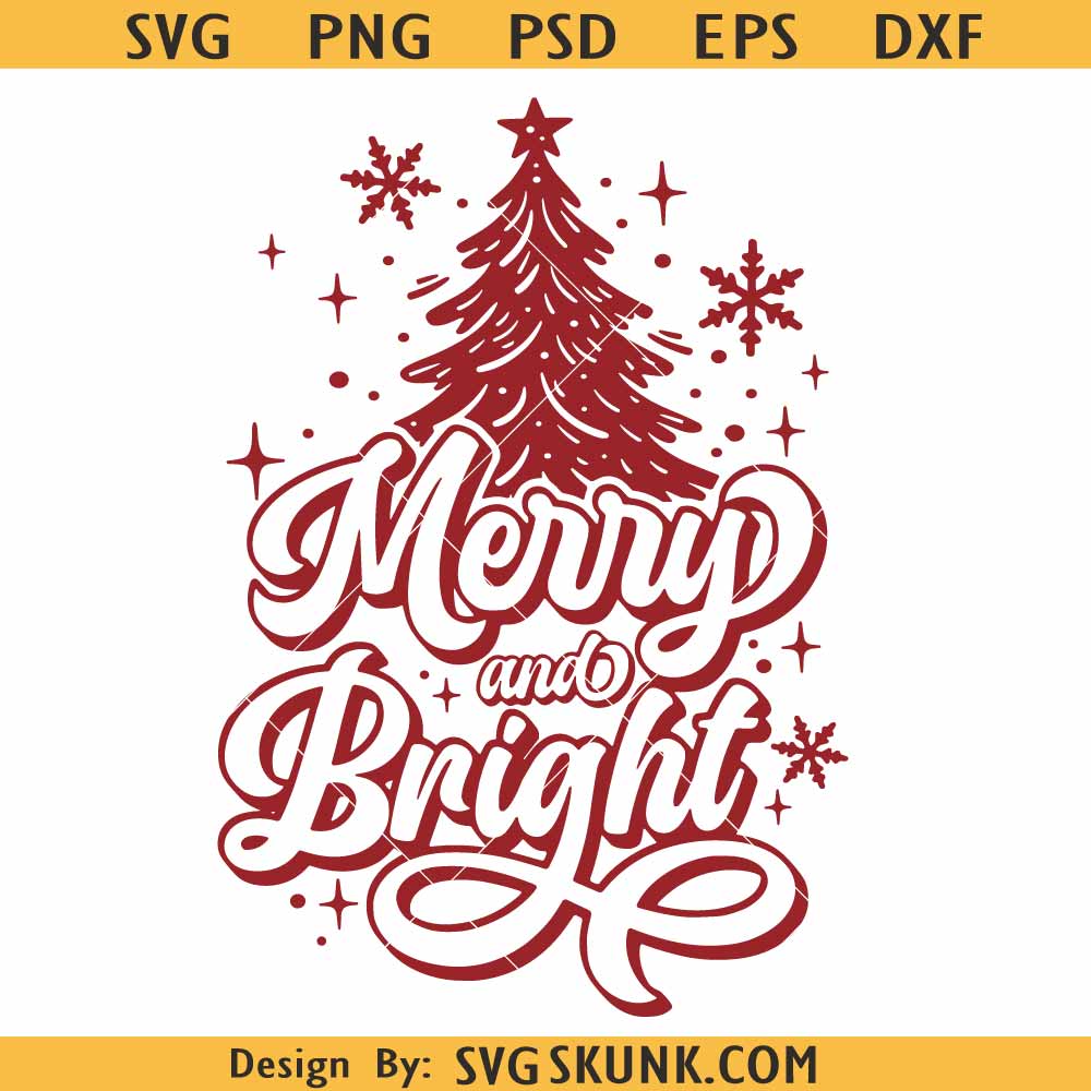 Merry and Bright SVG PNG Merry and Bright SVG PNG DXF, Retro Merry and Bright Clipart, Holiday Cut File