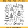 Retro Merry Christmas Trees SVG, Retro Christmas Tree Clipart, Christmas Holiday Doodle SVG
