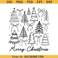 Retro Merry Christmas Trees SVG, Retro Christmas Tree Clipart, Christmas Holiday Doodle SVG