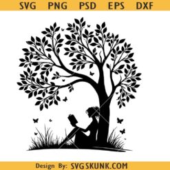 Book Lover SVG PNG ,Reading Under Tree svg, Silhouette Shirt Design svg, Outdoor Reading svg