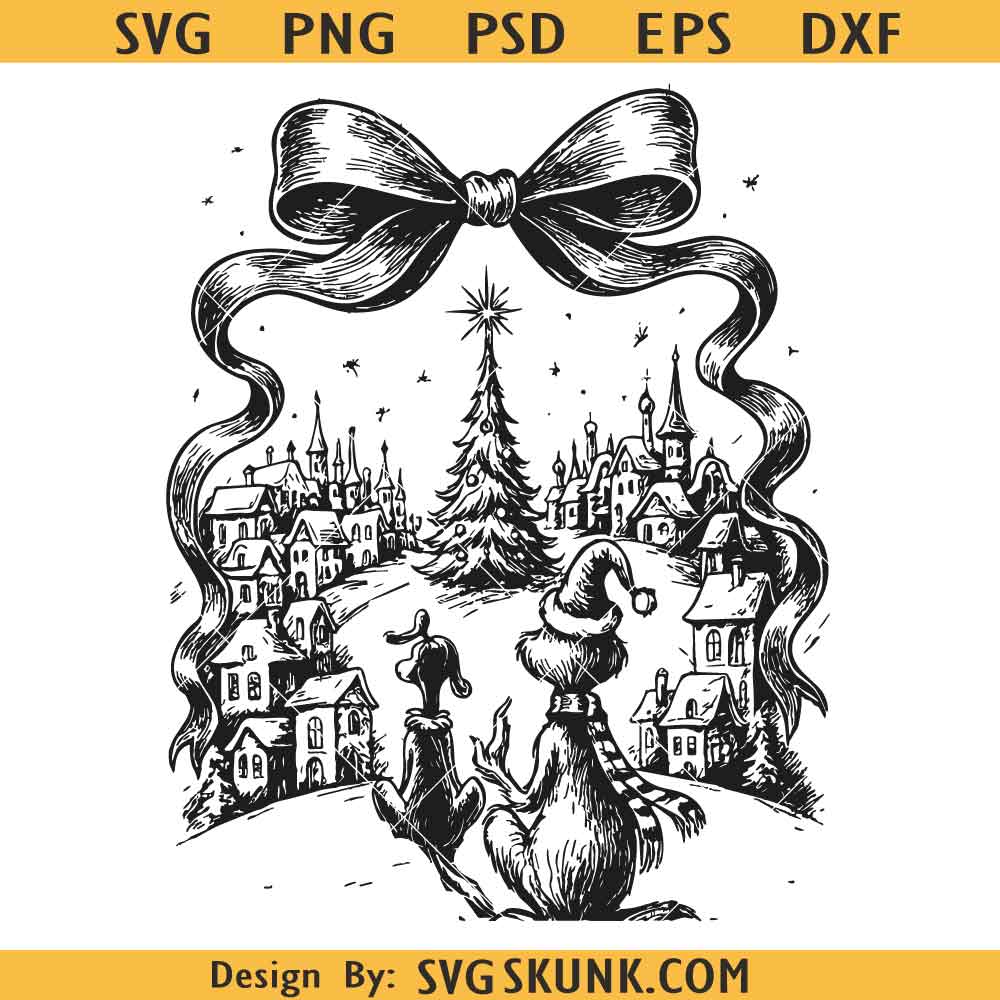 Christmas Characters svg (1) Grinch Christmas Characters svg png, Preppy Christmas coquette bow svg