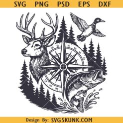 Deer Duck Fishing PNG SVG, Hunting SVG, Fishing SVG, Duck deer and hook svg