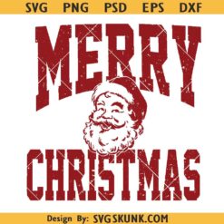 Distressed Merry Christmas with Santa svg, Vintage Santa Christmas png