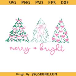 Preppy Christmas Tree Svg, Christmas Tree Coquette Bow Png, Merry and Bright svg